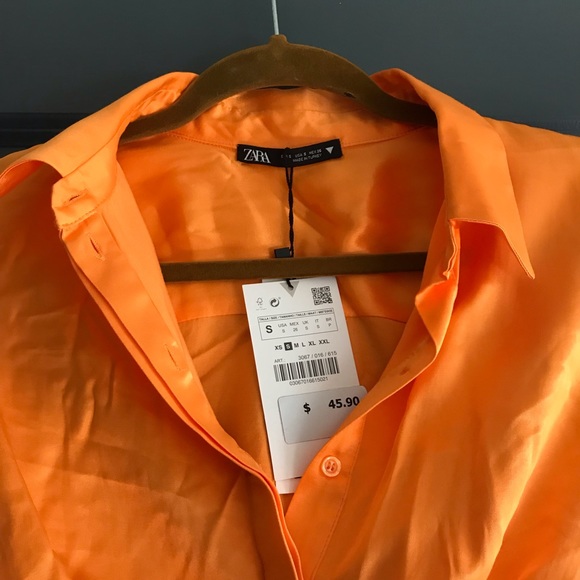 NWT Zara orange long sleeved button down crop top - Picture 2 of 5